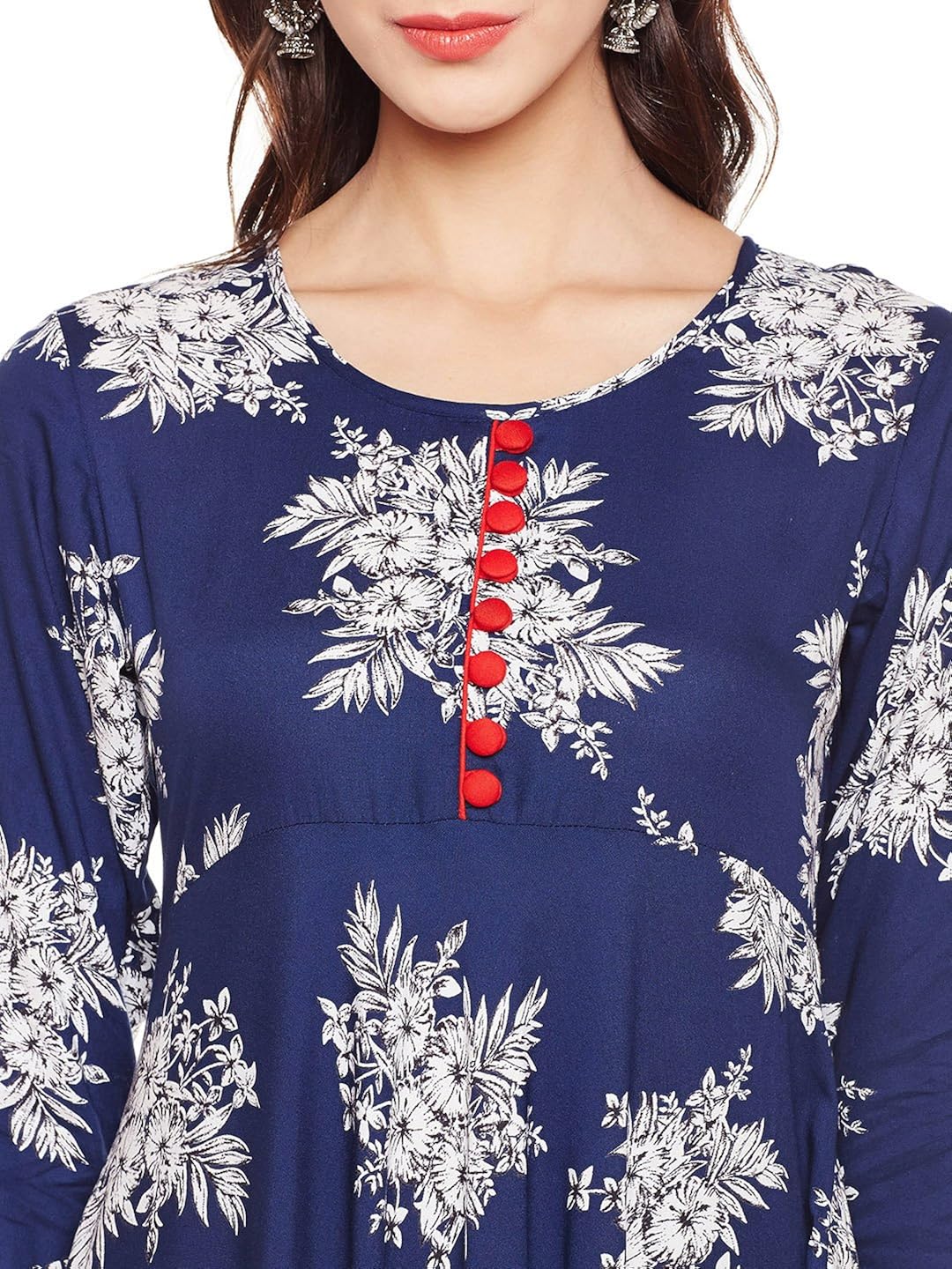 tissu women's viscose rayon floral printed indigo flared kurta