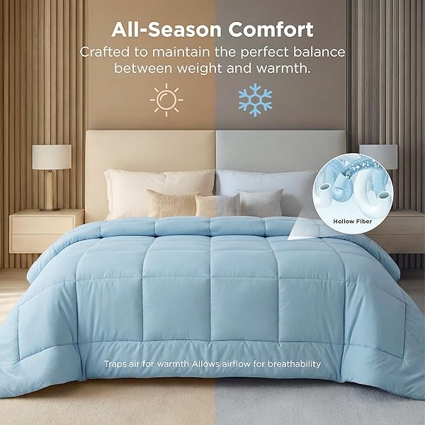 BEDSURE COMFORTER DUVET INSERT – QUILTED COMFORTERS OVERSIZE QUEEN, ALL SEASON DUVET, GENTLESOFT DOWN ALTERNATIVE BEDDING, WITH 8 TABS, GIFTS FOR WOMEN/MEN, LIGHT SPA BLUE, OVERSIZE QUEEN 98X98INCHES