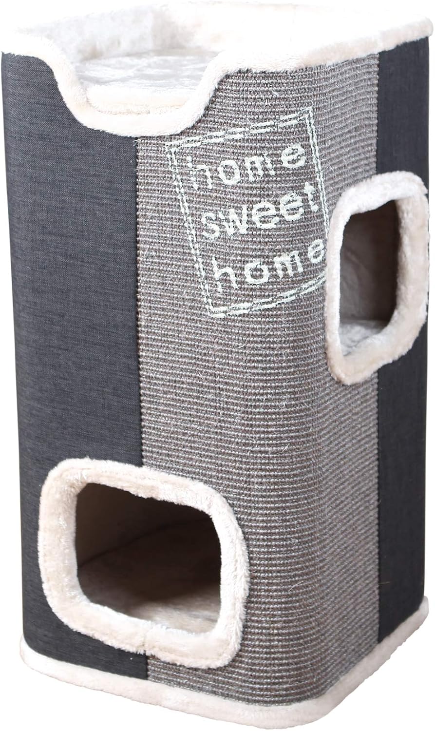 TRIXIE Modern scratching tower for cats ""Cat Tower Jorge, 38 x 38 x 78 cm, anthracite/light grey/grey, 44957, plush, sisal, claw care