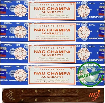 M & J Satya Nag Champa Incense Sticks x4 with Holder – Aromatherapy