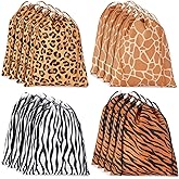 BLUE PANDA 12-Pack Animal Print Drawstring Party Gift Bags - 10 x 12 in Polyester - Safari & Jungle Party Favors - Animal Print Cinch Bags