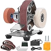 Mini Electric Belt-Sander Knife-Sharpener Sanding Machine - Small Bench Grinder Kit 7 Speed Adjustable Power Polisher DIY Pol