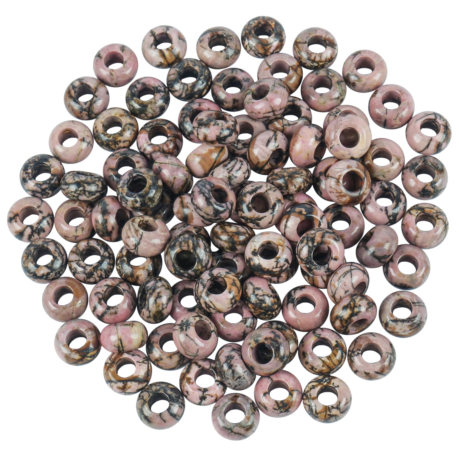 Lovionus89 20 Pcs Rhodonite Large Hole Loose Stone Rondelle Beads for Crystals and Healing Stones Jewelry Makings