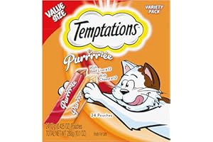 Temptations Creamy Puree Squeezable Lickable Wet Cat Treat Variety Pack, 0.42 oz. Tubes, 24 Count