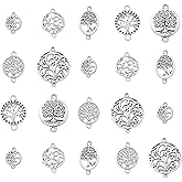 KitBeads 70pcs Antique Silver Tree of Life Connector Charms Mixed Style Tibetan Plants Life Tree Charms for Jewelry Making Bracelets Bulk
