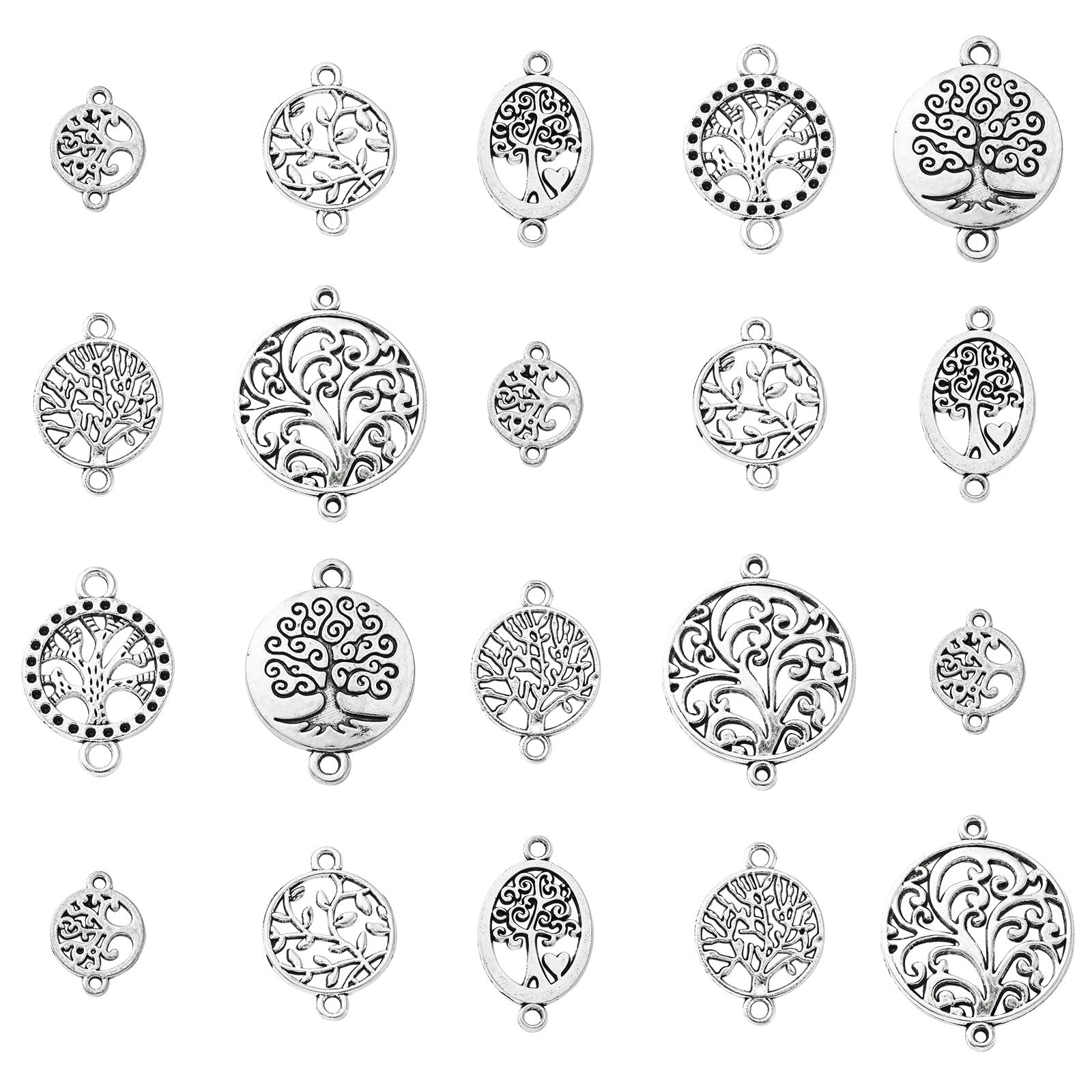 Photo 1 of KitBeads 70pcs Antique Silver Tree of Life Connector Charms Mixed Style Tibetan Plants Life Tree Charms for Jewelry Making Bracelets Bulk