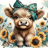 Diamond Art Painting Kits for Adults, Cow 5D Diamond Painting Dots Art Kits | DIY Highland Cow Full Round Gem Crystal Art paint by Diamond, Home Wall Decor 12 x 12 In