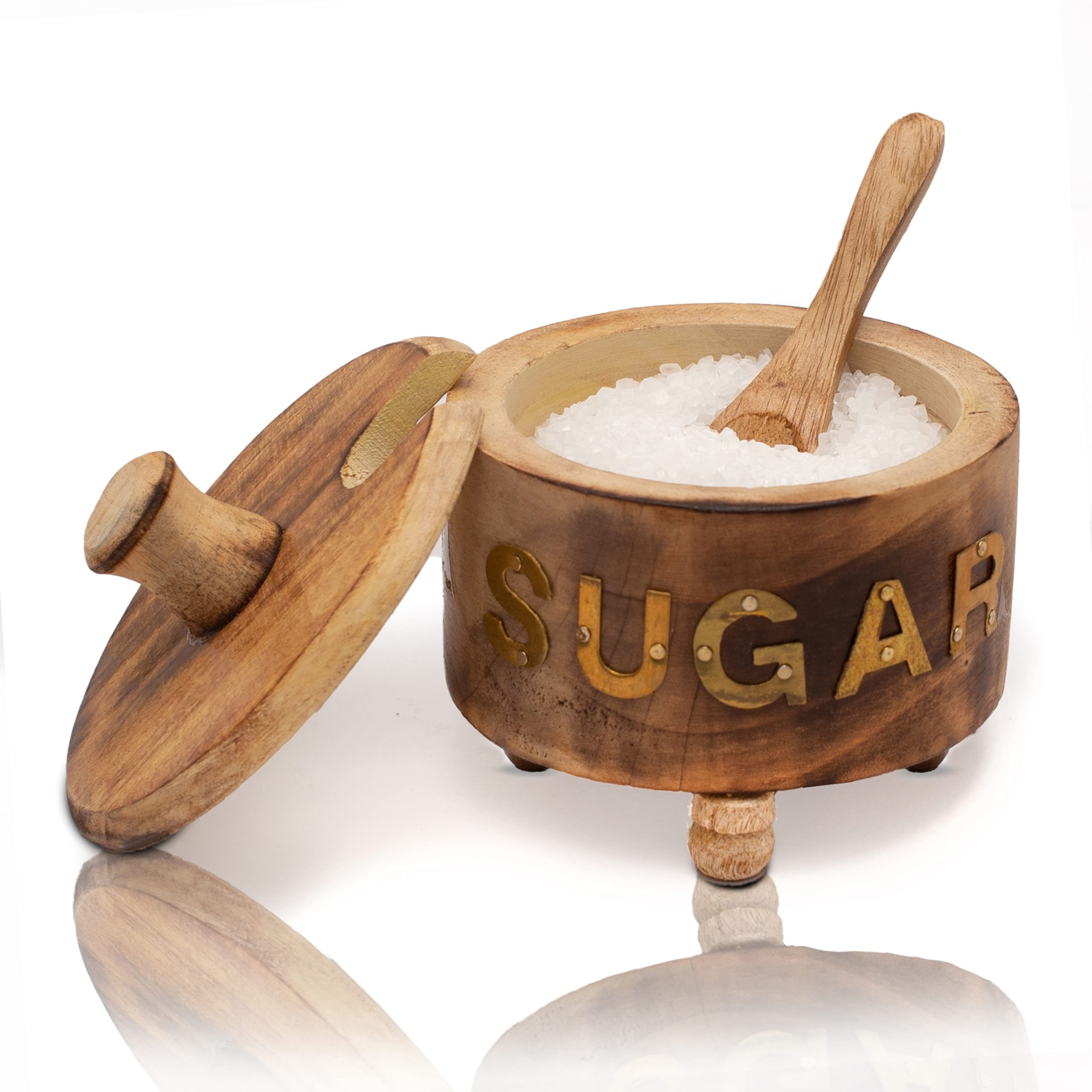 Decorative Rustic Wooden Sugar Bowl With Lid Wide Mouth Candy Treat Jar Spice Jar Holder Condiment Nuts Serving Bowl Pot Salt Spice Herb Loose Leaf Tea Storage Container Novelty Home & Kitchen