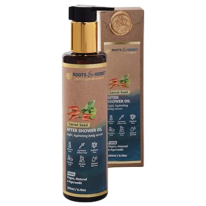 Roots & Herbs Ayurvedic Natural Treatment 100% Vegan Carrot Seed After Shower Body Oil, 200 ml
