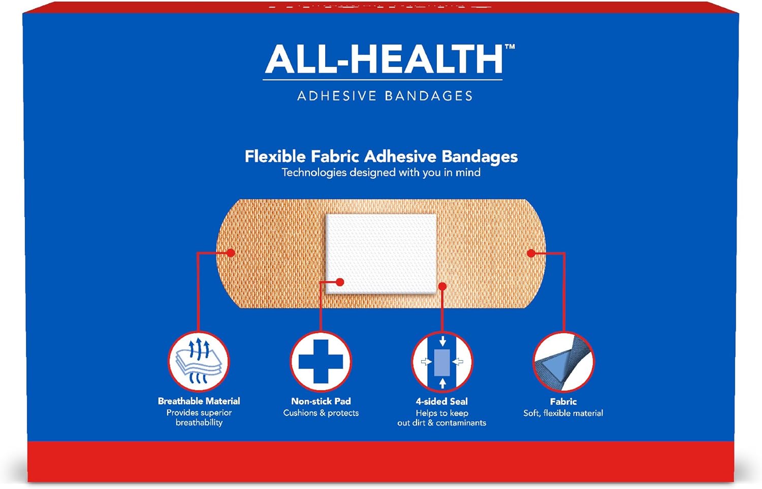 All Health Flexible Fabric Adhesive Bandages, Assorted Sizes Variety Pack, 200 ct | Flexible Protection for First Aid and Wound Care: Health & Personal Care
