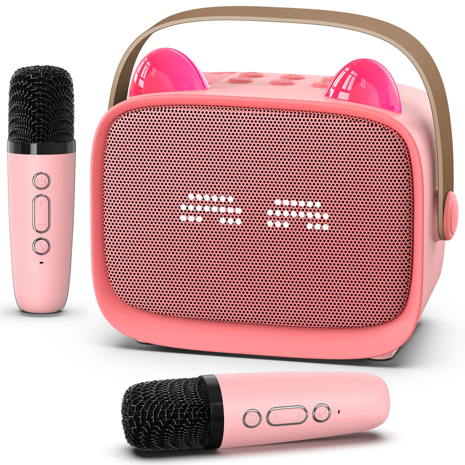 Photo 1 of Mini Karaoke Machine Toys Gifts,Kids Portable MP3 Player with 2 Wireless Microphone and LED,Christmas Birthday Gifts for Girls Boys 3 4 5 6 7 8+ Year Old (Pink)