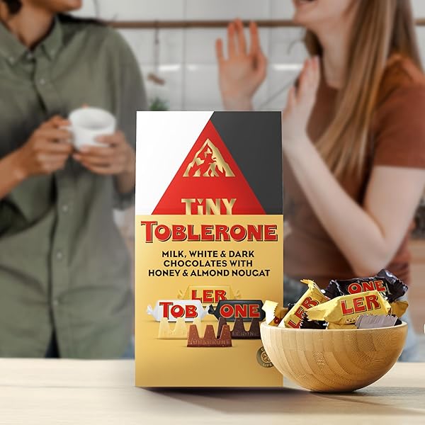 TOBLERONE TINY ASSORTED CHOCOLATE BARS VARIETY PACK (MILK, DARK, & WHITE), 1 GIFT BAG (27 PIECES)