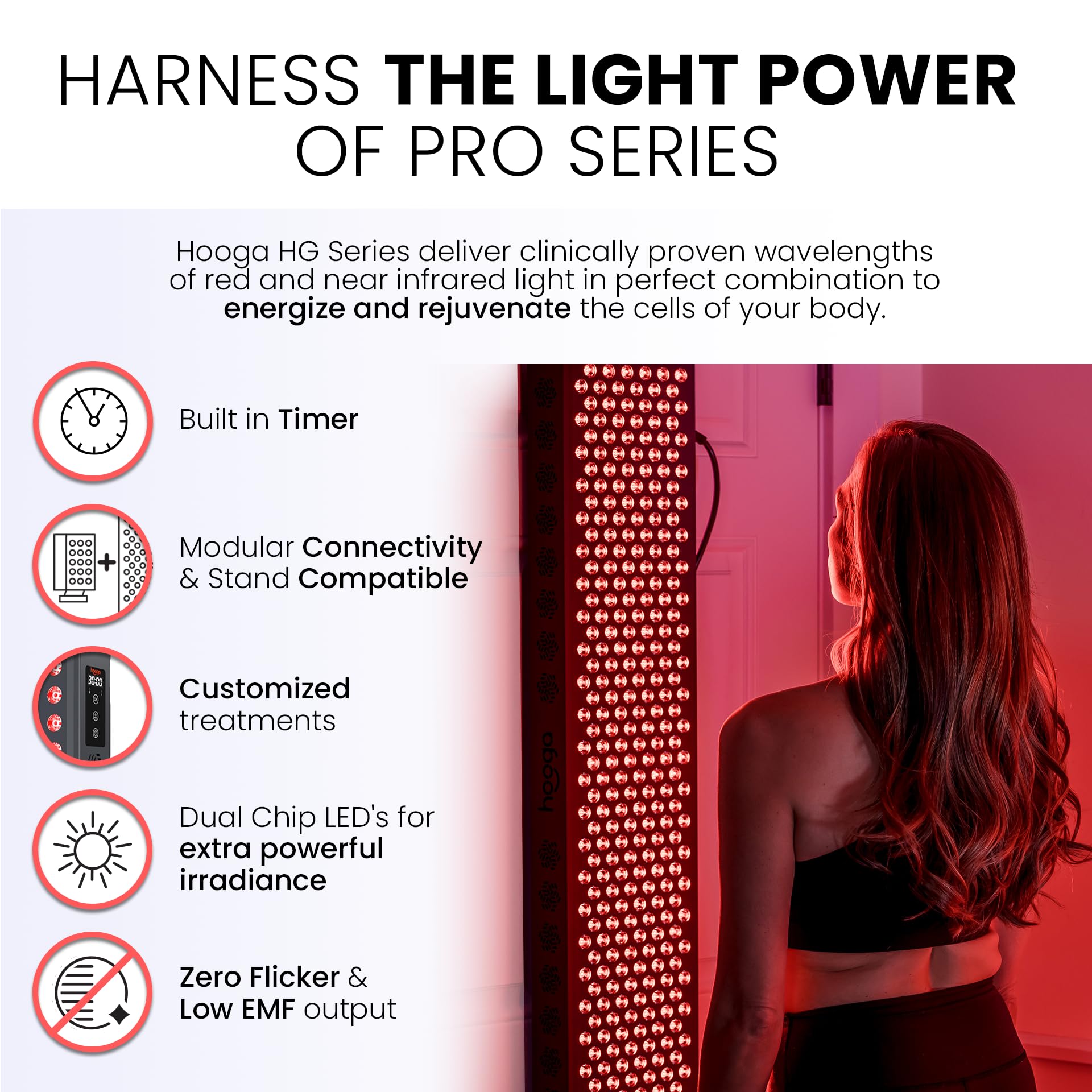 Hooga Red Light Therapy Panel, Full Body, 300 Red Near Infrared Dual Chip LEDs, Built in Timer, Clinical Grade, Flicker Free Device for Energy, Pain, Skin, Recovery, Performance. PRO1500