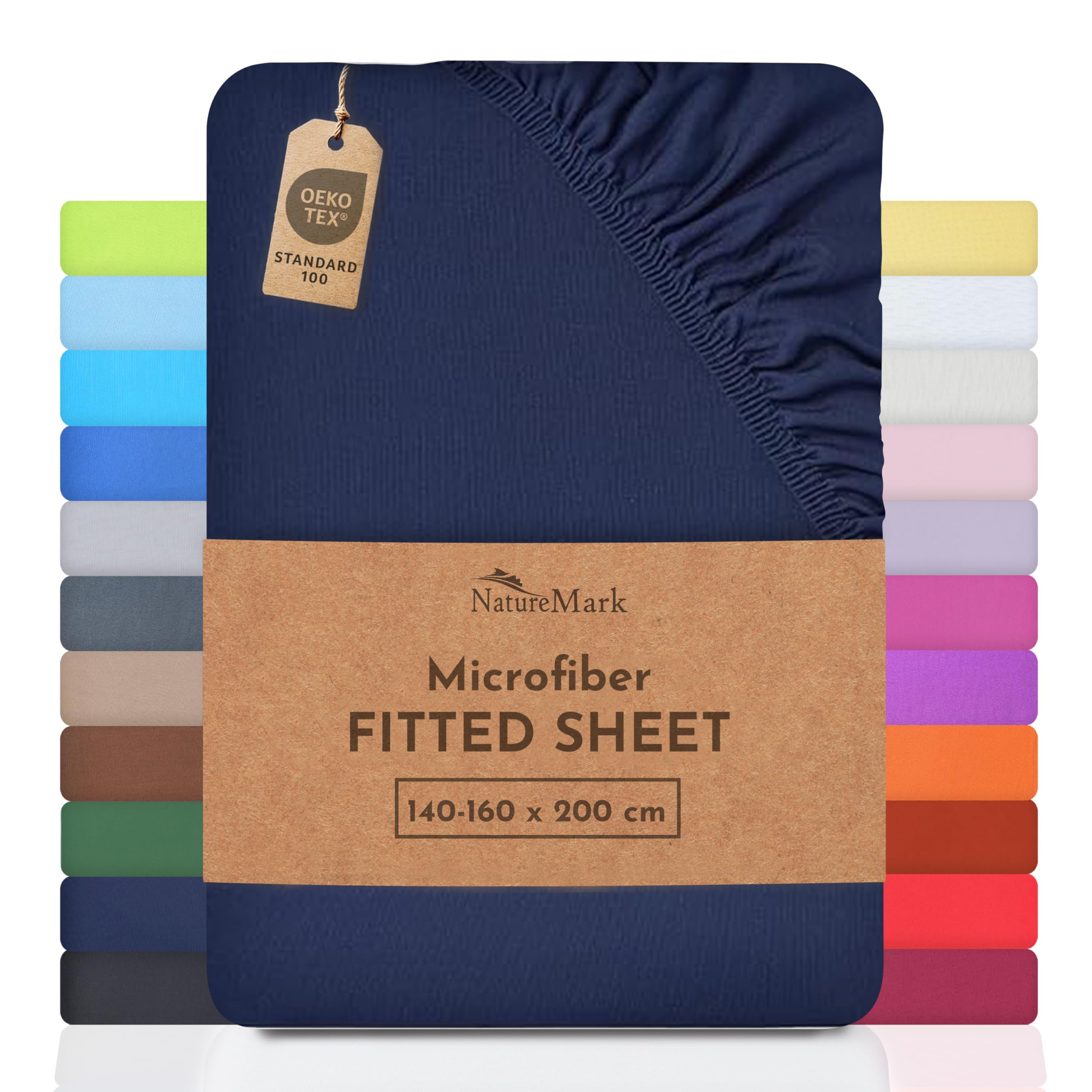 NatureMark Microfiber Fitted Sheet – Soft, Breathable & Comfortable – With Elastic Band – 140 x 200 cm – Navy Blue
