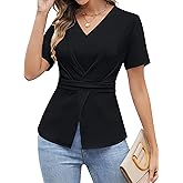 Blooming Jelly Womens Dressy Business Casual Blouse Pleated V Neck Tops Trendy Smocked Work Shirt Summer Outfit 2025