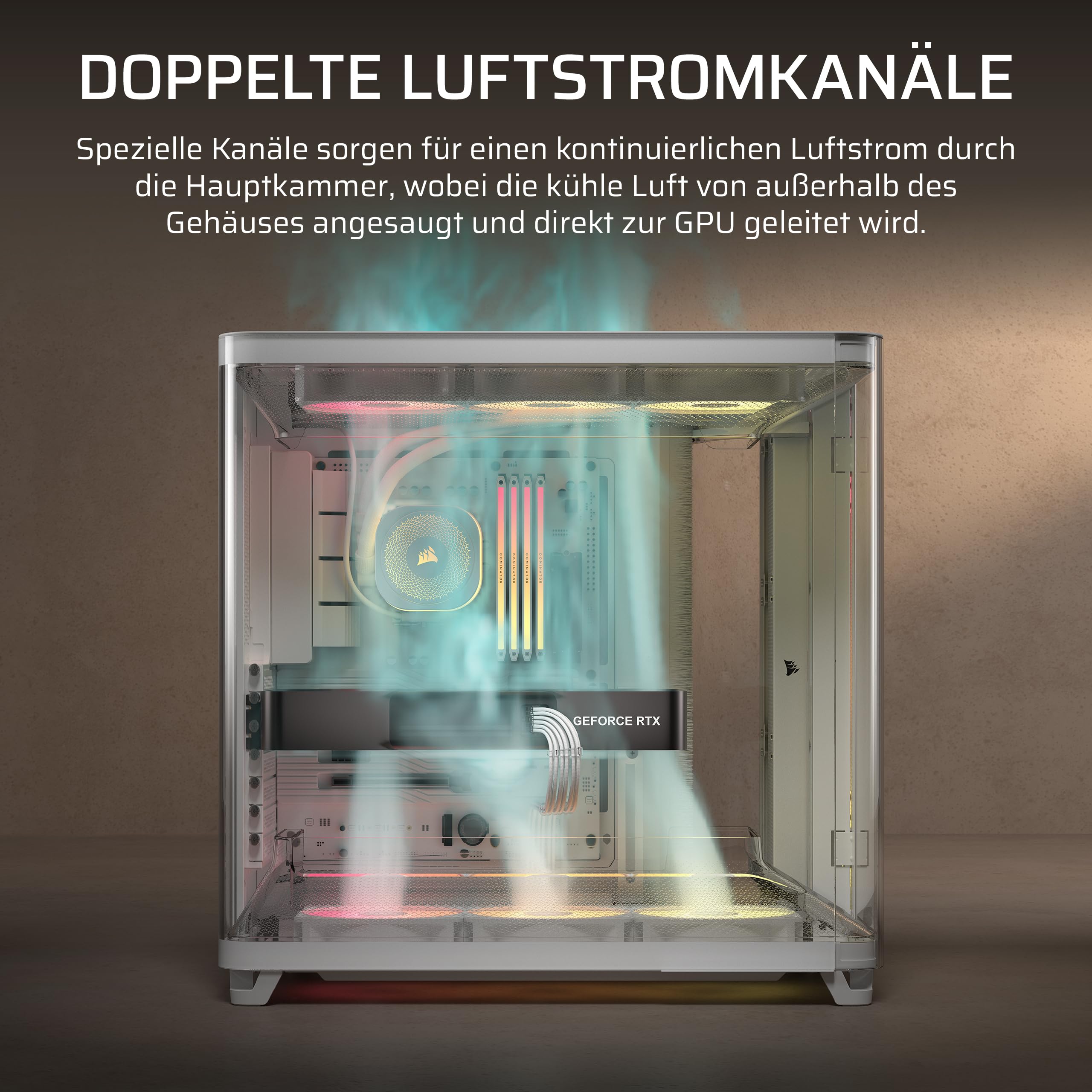 CORSAIR AIR 5400 RS-R ARGB Dreifach-Kammer-Mid-Tower PC-Gehäuse – 3X Vorinstallierte Reverse-Rotor RS120-R ARGB-Lüfter, Luftkanäle für Starke Kühlung, Reverse Motherboard-Unterstützung – Weiß 4