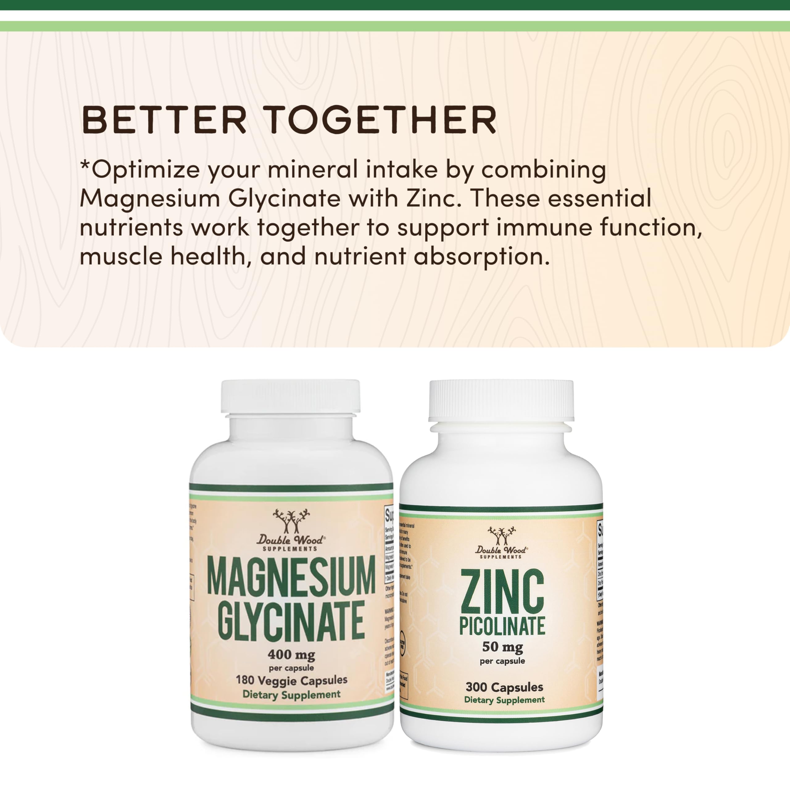 Double Wood Supplements Magnesium Glycinate 400mg | 180 Capsules | Sleep, Muscle, & Heart Support | Vegan, Third Party Tested, Gluten Free, Non-GMO