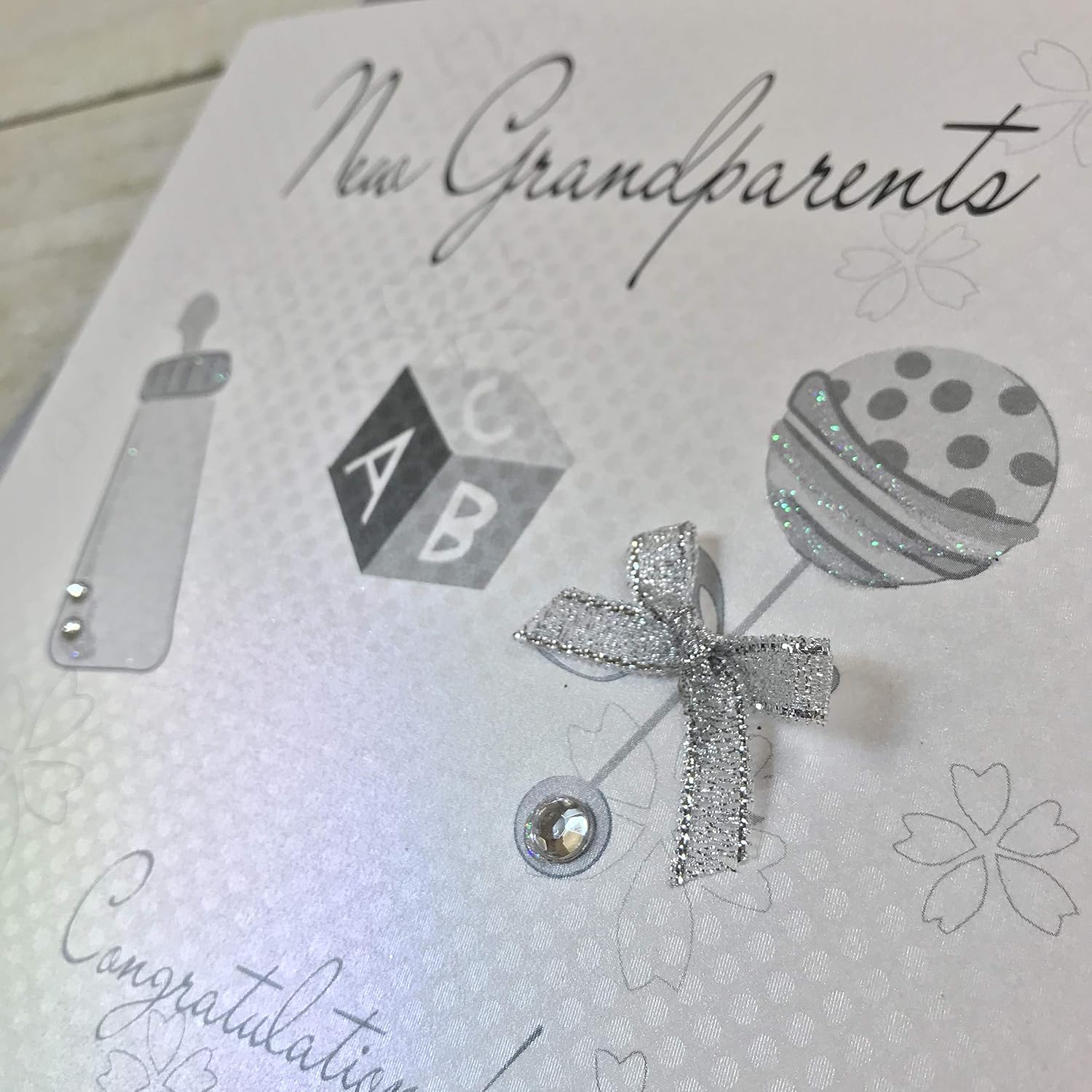 white cotton cards New Grandparents Congratulations Handmade Card, White, BD24, 16cm x 16cm - Image 4
