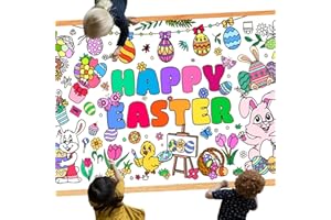 Leezead Easter Large Coloring Poster, 30 x 72 Inches - Happy Easter Coloring Paper Tablecloth & Party Activity Poster for Home & Classroom Parties