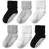 EPEIUS Toddler Non Slip Socks,Terry Cotton Turn Cuff Socks for Boys & Girls,Thick Warm Winter Sock 6 Pack 1-6 Years old
