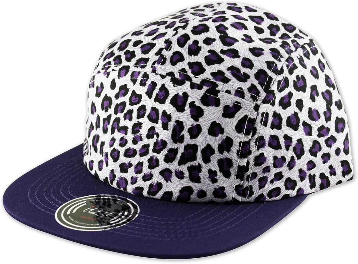 Itzu Animal Leopard Print Snapback 5 Panel Cap Hat Unisex Purple