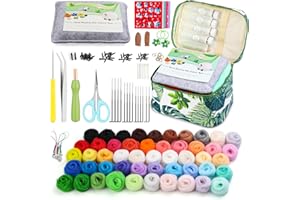 Kit de démarrage de feutrage à l'aiguille avec sac de rangement vert exquis, ensemble de 50 couleurs, kit d'outils de feutrag