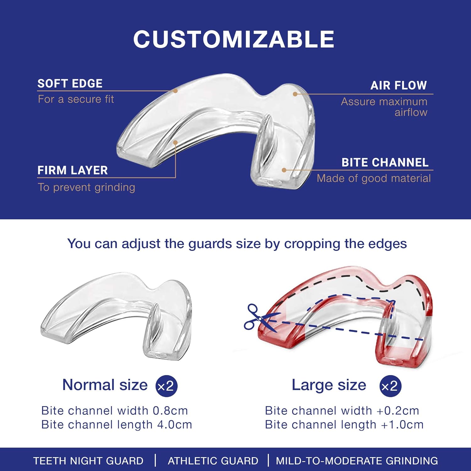 Mouth Guard for Grinding Teeth, Night Guard, Moldable Dental Guard, Professional Mouth Grinding Guard, Comfortable Custom Mold for Clenching, Bruxism, Whitening Tray & Sports Guard (4 Pack, 2 Sizes) : Beauty