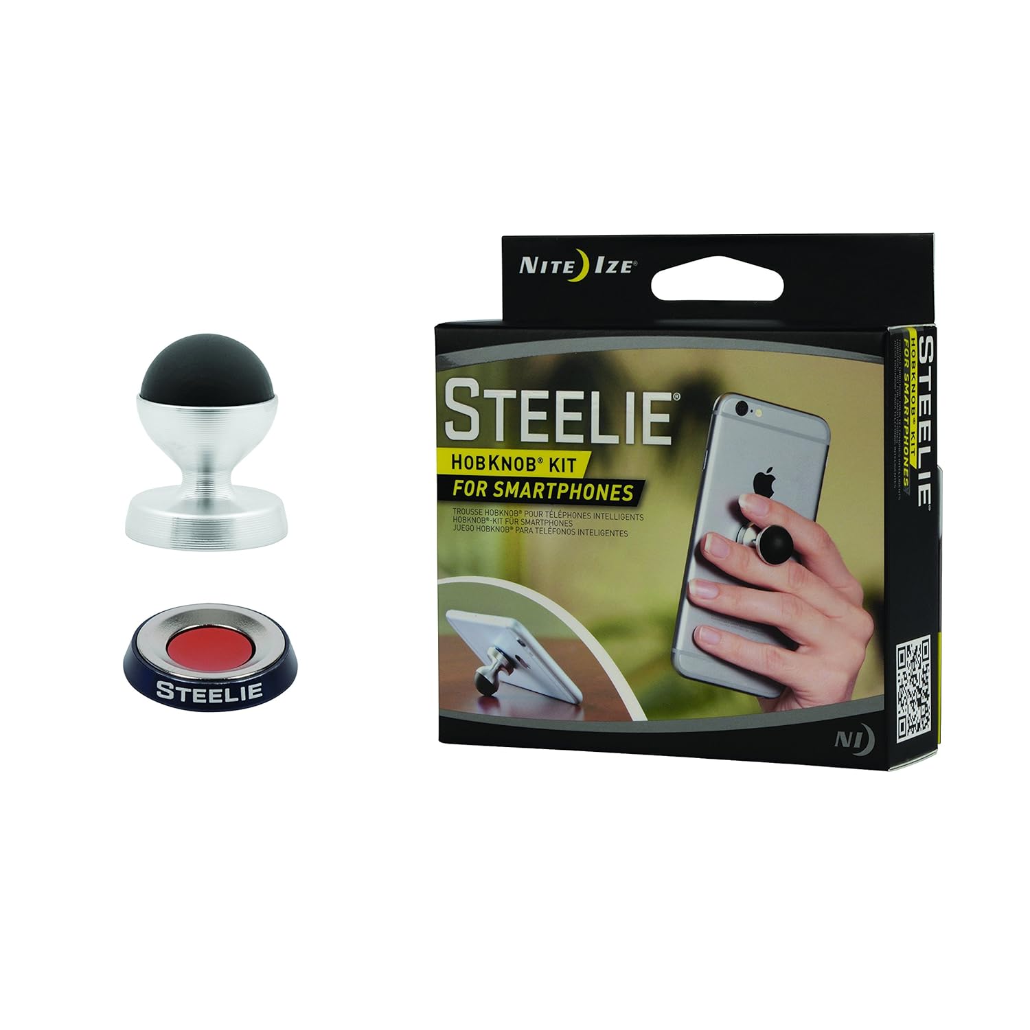 Nite Ize Original Steelie HobKnob Kit For Smartphones - Magnetic Smartphone Handle + Stand