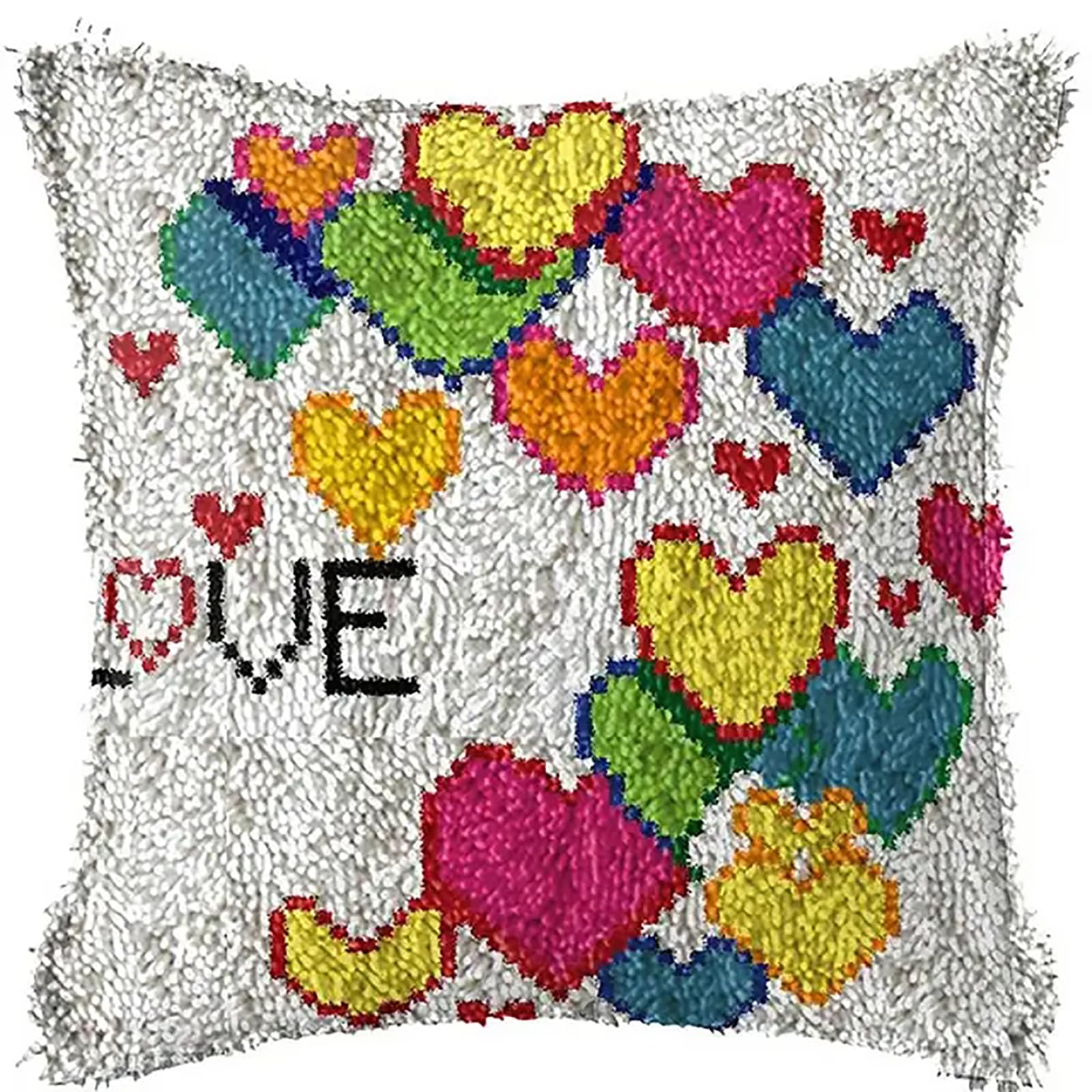 ZFFLYH Latch Hook Kits DIY Throw Pillow Cover Sofa Cushion Cover Cushion Cover Embroidery Craft Kit for Adults And Beginners Pattern Printed Canvas Creativity Crochet Gift 17X17 Inch,Love Heart — image 1