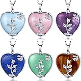 Hicarer 6 Pcs Heart Healing Crystal Necklaces for Women Silver Flower Quartz Gemstone Pendant Necklace Valentines Wife Gifts