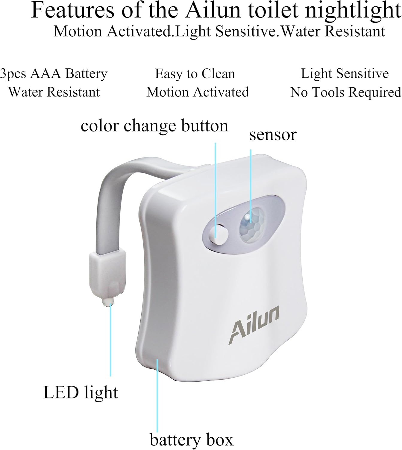 Toilet Night Light 2Pack by Ailun Motion Activated LED Light 8 Colors Changing Toilet Bowl Nightlight for Bathroom Battery Not Included Perfect Decorating Combination Along with Water Faucet Light - - 