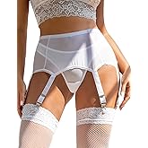 ohyeah Women Garter Belt for Thigh Highs Stocking Sexy Mesh Plus Size Suspender with 6 Straps Metal Clips XS-4XL