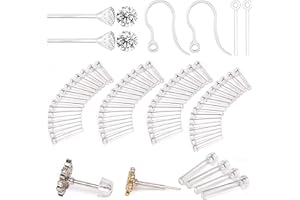 OWLKORMY 108pcs Silicone Earring Allergy Sleeve for Sensitive Ears with 6 Sizes Anti-Allergy Sleeves and Zircon and Posts and Hooks and Earring Backs (White)