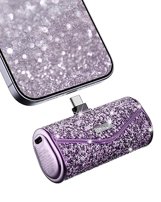 iWALK Upgraded Sparkly Portable Charger 22.5W, 5000mAh Power Bank for iPhone 17/16/15 Series, Mini Battery Pack with Built-in USB-C Connector Compatible with Samsung S25/24, iPad Pro/Air, AirPods