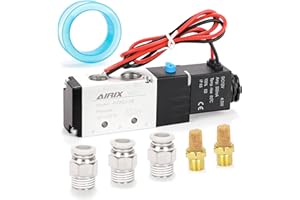 AIRIX 4V210-08 Pneumatic Solenoid Valve DC12V, 2 Position 5 Way, 1/4" NPT, Pilot-Operated Single Coil, Fast Response Electric Air Valve Out Of Line & Quick Connect Fittings