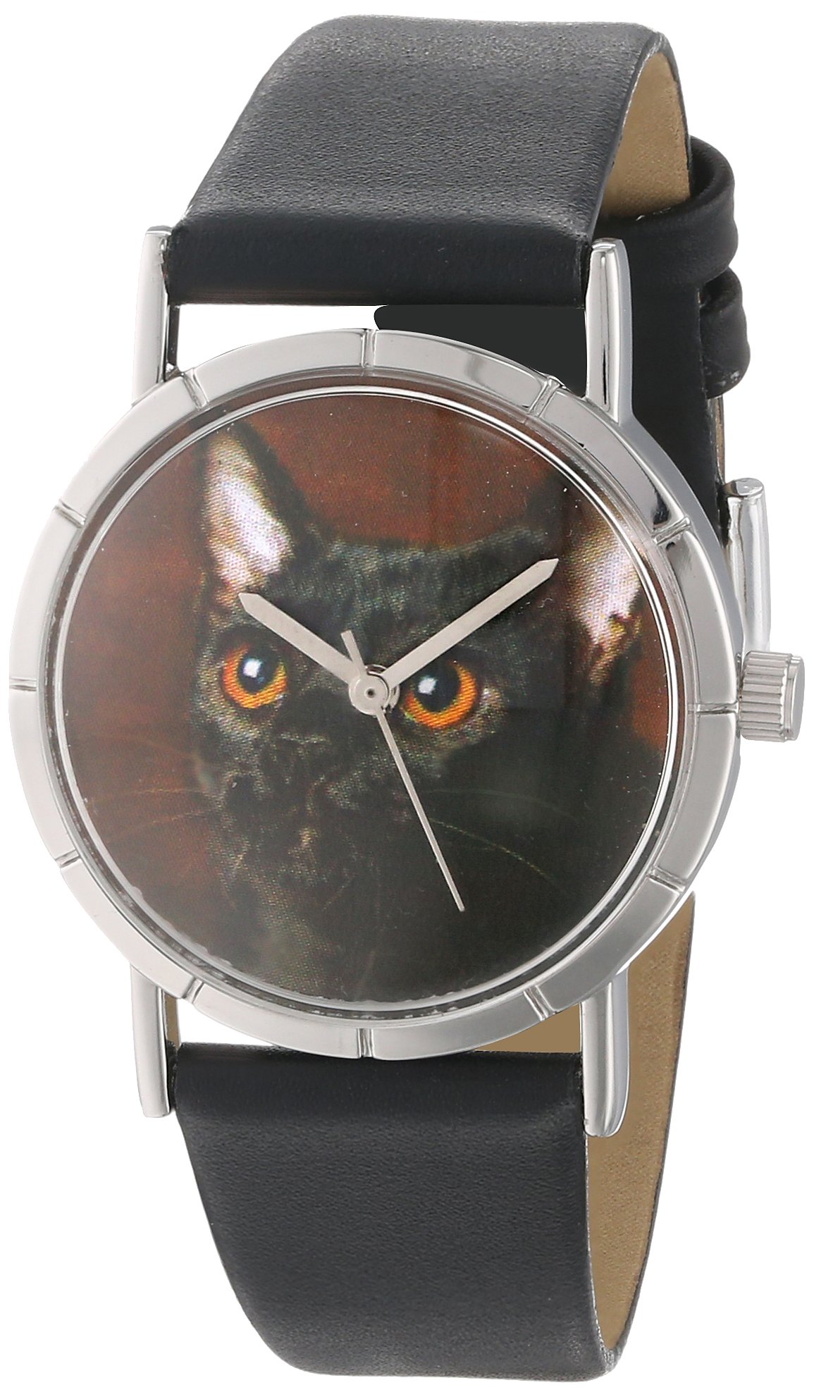 Whimsical Watches Bombay Cat Black Leather and Silvertone Photo Unisex Quartz Watch with White Dial Analogue Display and Multicolour Leather Strap R-0120037