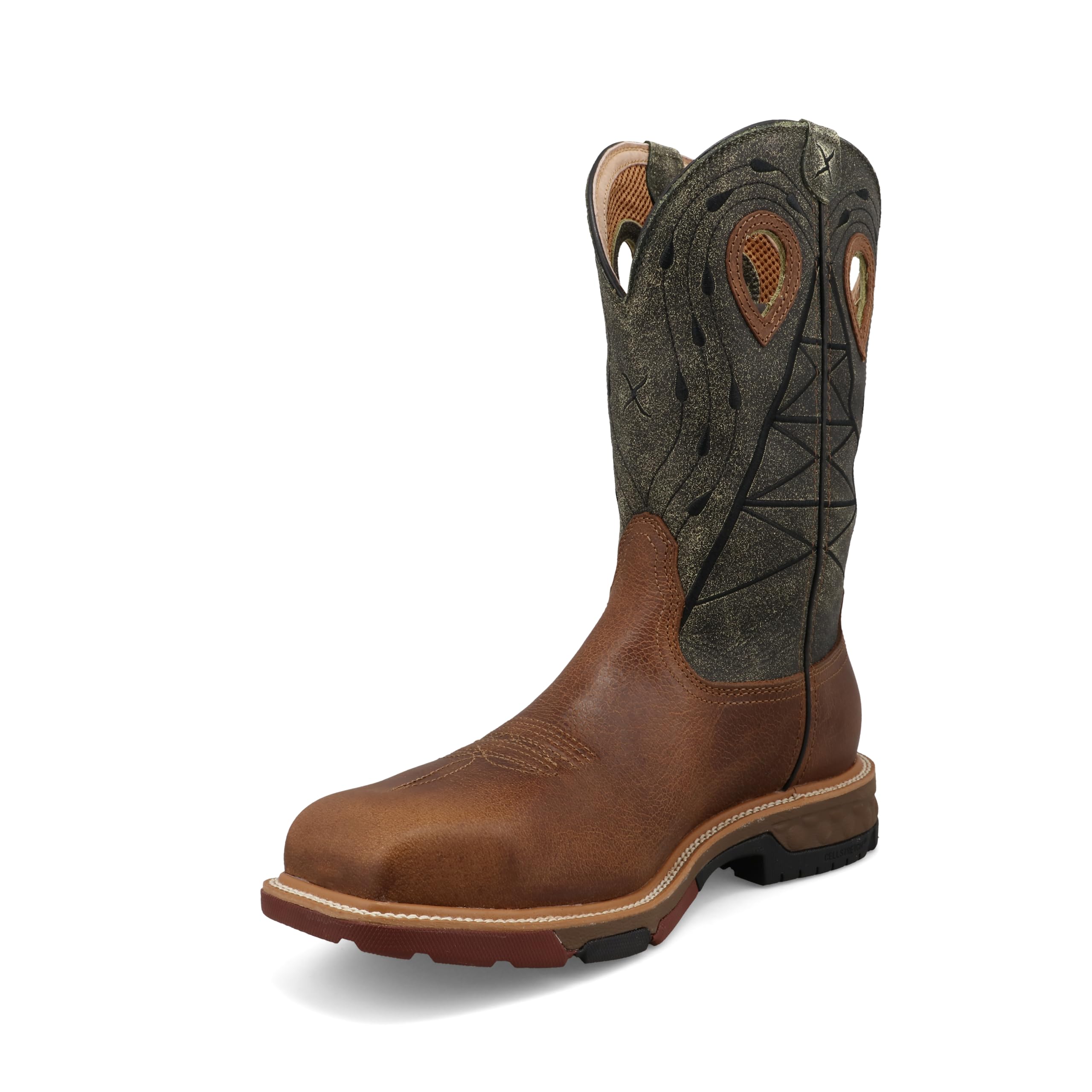 Twisted X Men's 12" Western Work Boot, Square Toe Nano Toe with CellStretch, Lion & Dark Olive, 14 EE Image