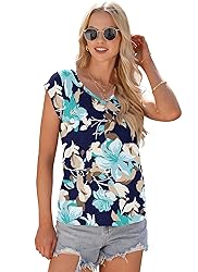 AUSELILY Womens Cap Sleeve T-Shirt Casual Loose Fit