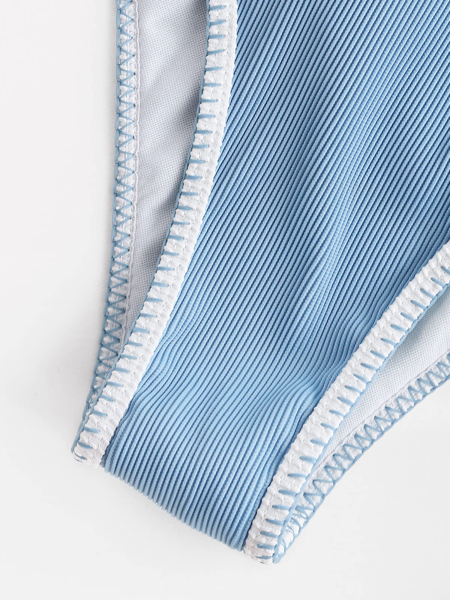 ZAFUL Women's Triangle Bikini Tie Side Whip Stitch String Bikini Two Piece Swimsuit Bathing Suits (3-Light Blue, Medium) - Image 5