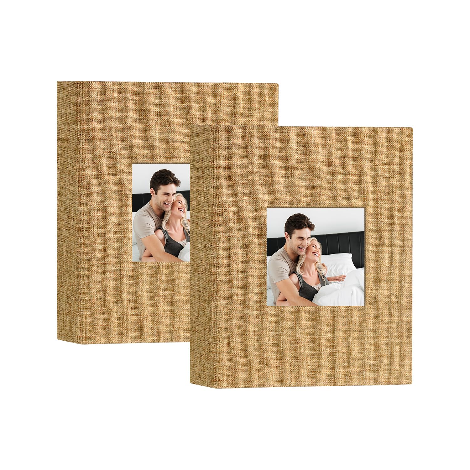 Miaikoe Small Photo Album 6x4 50 Pockets 2 Packs, Slip in Top Loading Linen Album Book Holds 100 Vertical 10x15cm Photos for Family Wedding Baby(Khaki)
