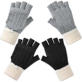 Ymomode Winter Fingerless Gloves for Women, Wool Gloves Thermal Insulation Warm Convertible Mittens Flap Cover for Men Women