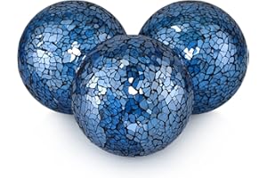 MDLUU 4" Decorative Glass Balls, Mosaic Sphere, Decorative Orbs, Centerpiece Balls for Bowls, Vases, Dining Table Decor, Pack of 3 (Turquoise)