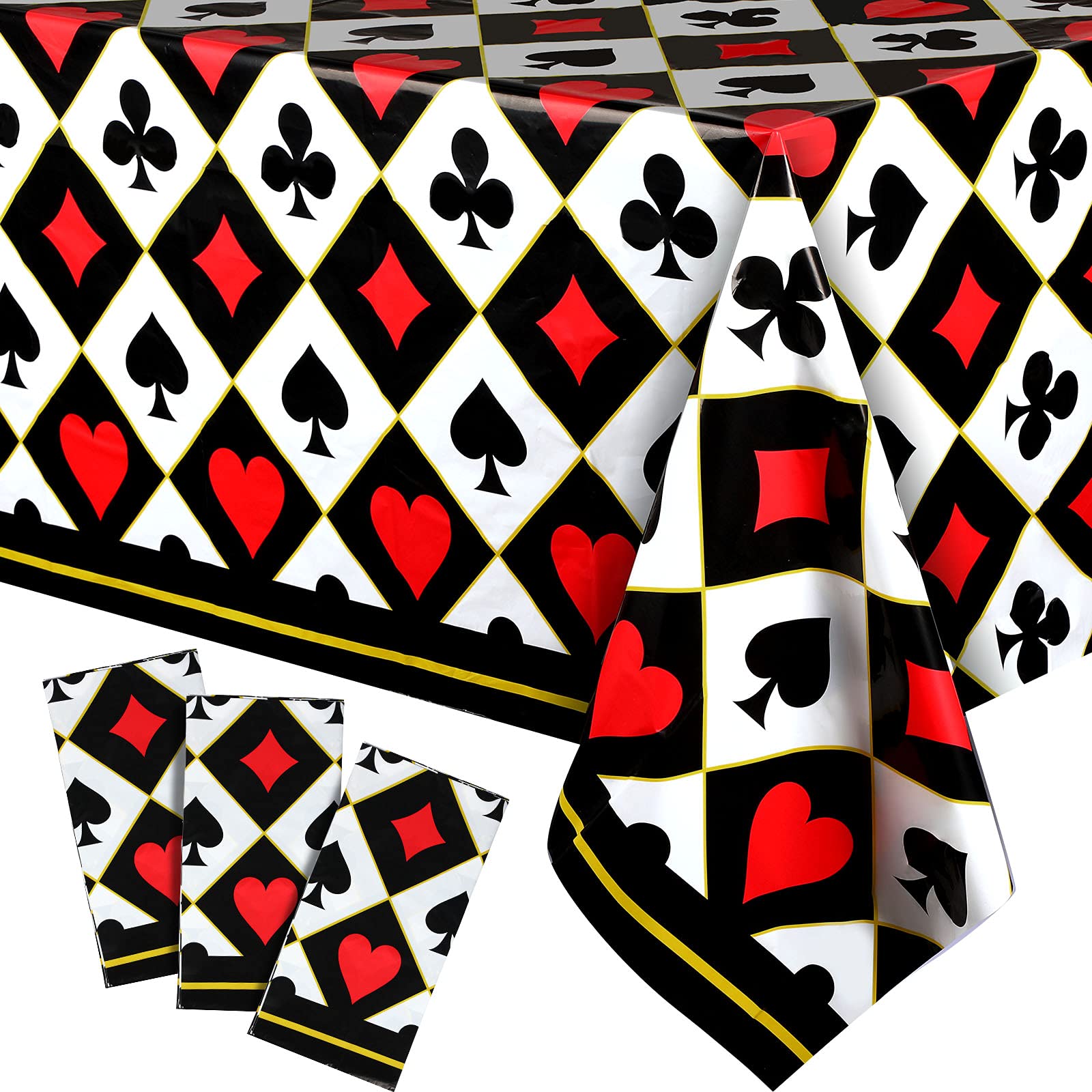 3 Pieces Casino Poker Themed Party Tablecloths Poker Party Plastic Disposable Table Cover for Picnic Birthday Decorations Las Vegas Theme Casino Party Supplies, 54 x 108 Inches