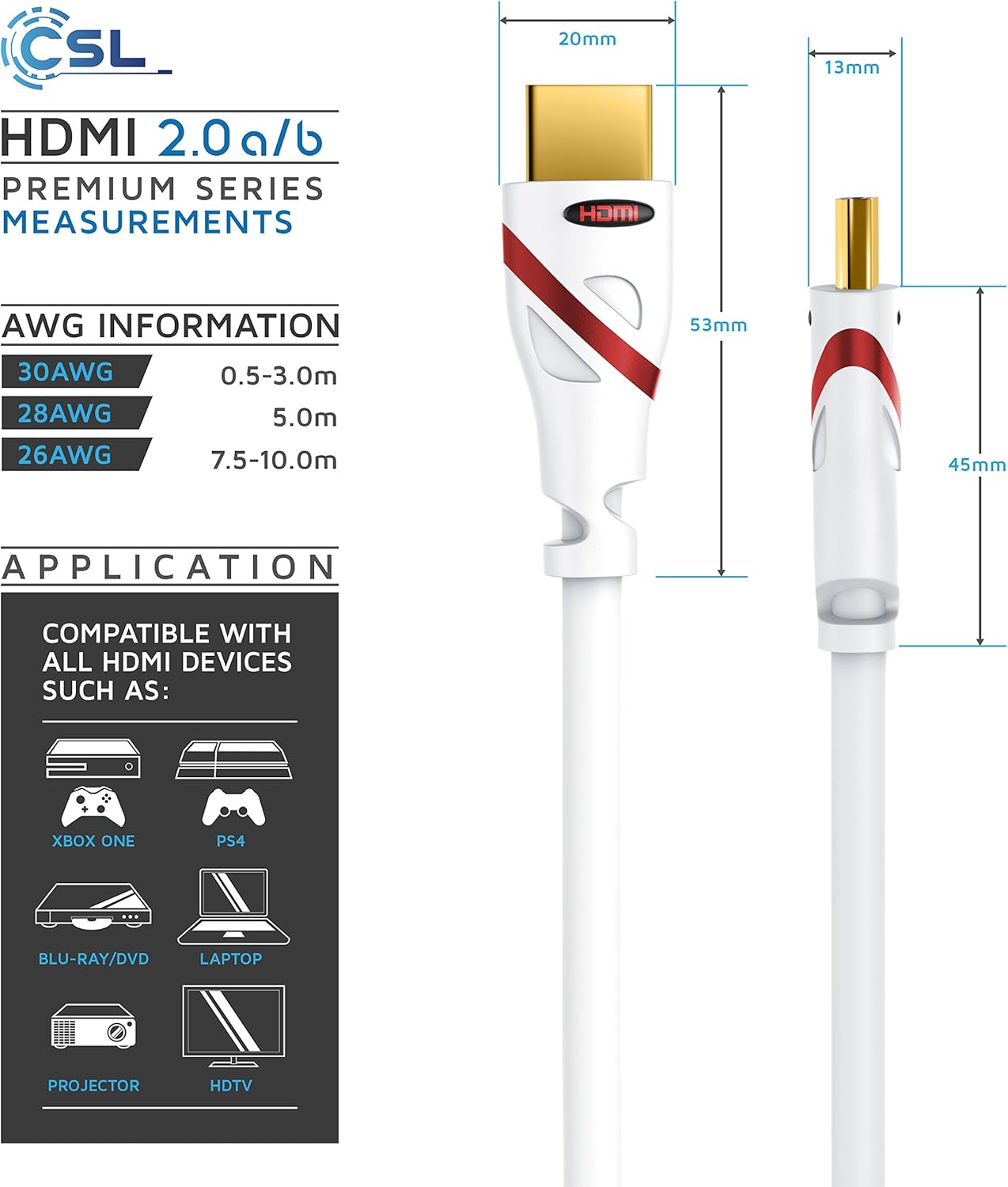 CSL, 8k / 4k HDMI Cable 2.1/2.0 15m, 8K @ 60Hz, 4K @ 120Hz, 48 Gbit/s, 3D, Ultra High Speed with Ethernet - Image 5