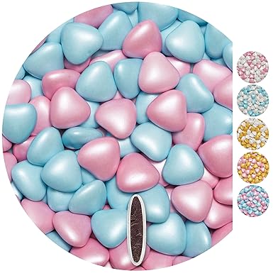 EinsSein Schokoherzen Pearl MIX 1kg rosa-hellblau Schokodragees Herzen Candybar Hochzeitsmandeln griechische