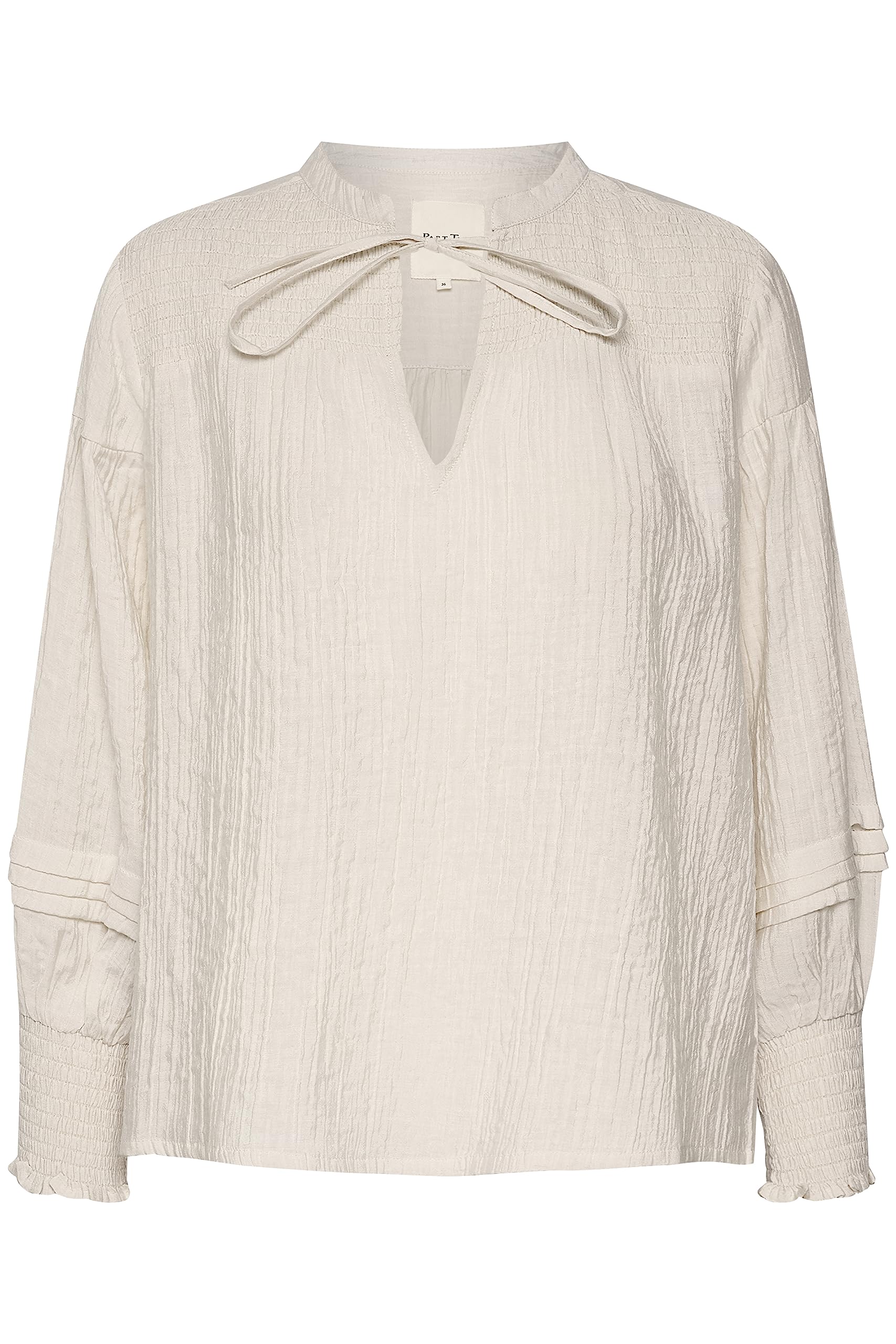 Part Two Women's Blouse V-Notch Neckline with Tying String Balloon Sleeves, Whitecap Gray, 10 (S)