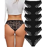ROSYCORAL Sexy Underwear for Women Lace Cheeky Soft Hipster Low Rise Breathable Undies Cotton Bikini Panties 6 Pack