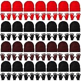 Kenning 56 Pcs Winter Beanies and Gloves Combo Kit Include 28 Pair Winter Gloves 28 Pcs Knitted Beanies Unisex Hats for Adult