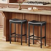 Vellorise Compact 24 Inch Counter Height Bar Stools Set of 2 | Premium Faux Leather Barstools for Small Spaces, Counter Stools with Saddle Seat &amp; Metal Legs, 15-Minute Easy Assembly, Black