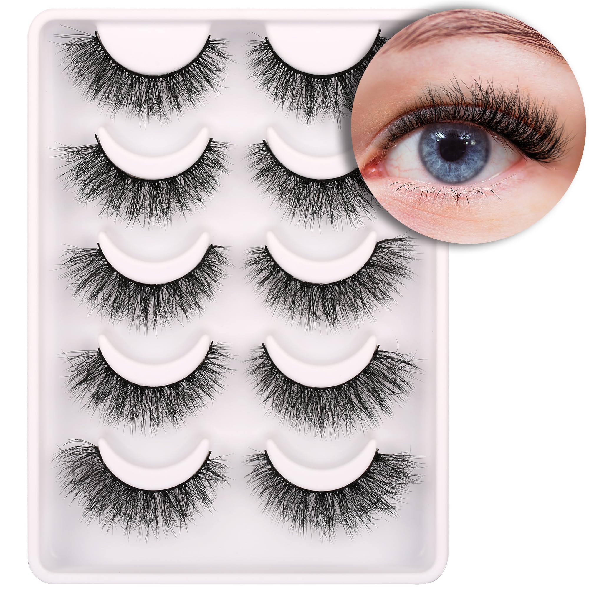 False Eyelashes Faux Mink Lashes Wispy 14mm Strip Natural Look Lashes Fake Eyelashes Fluffy Curly Soft Cat Eye Lashes Pack 5 Pairs by Himirell